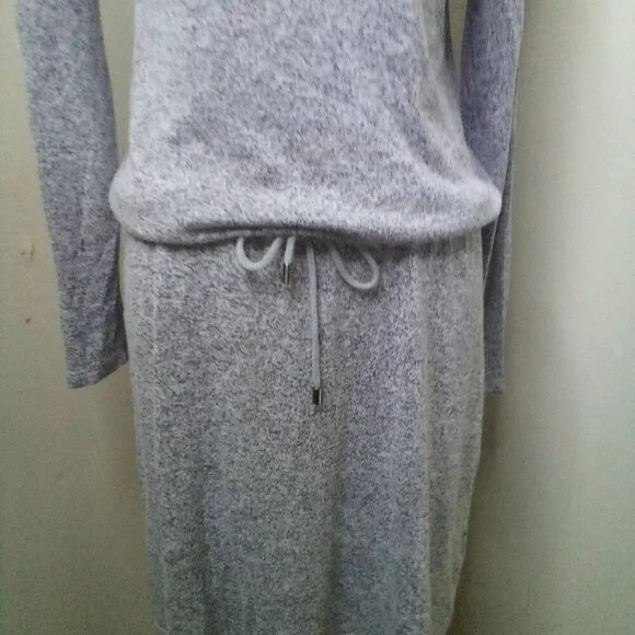 Gap Dress Women XS Long Sleeve Elastic Drawstring Waist Soft Stretch Gray Black - Picture 6 of 12